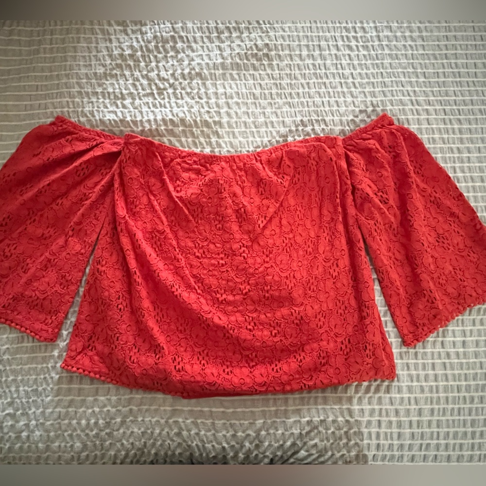 Elegant Burnt Orange Lace Off-Shoulder Top